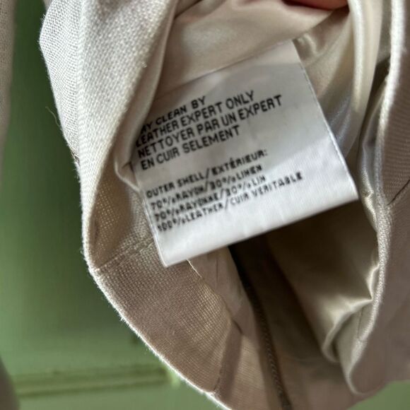 New LaMarque Tan Leather Linen moto biker studded zips Jacket small - Picture 9 of 13